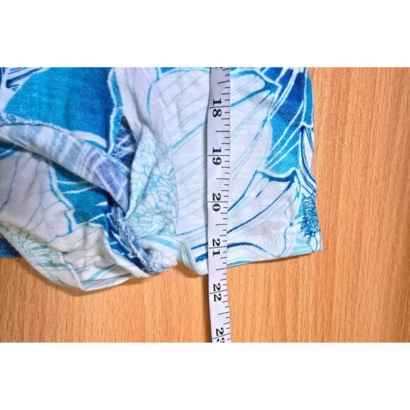 Chico's Womens sz 1 blue white floral short sleeve round neck shirt Cotton knot - Picture 6 of 10